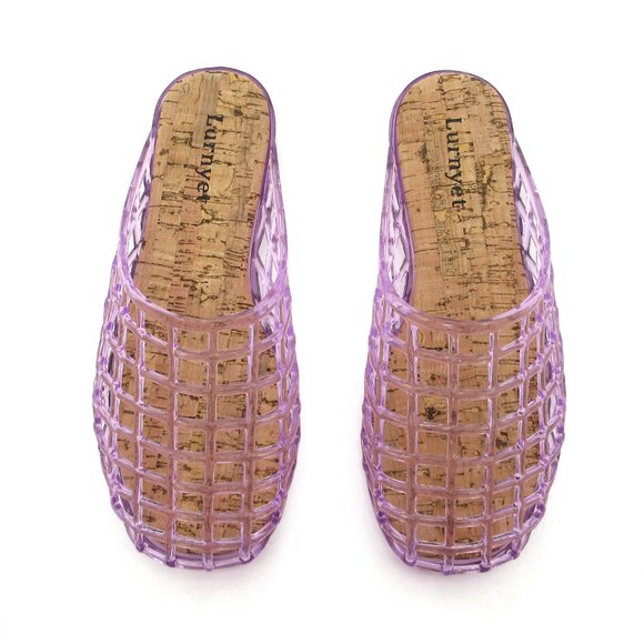 Lurnyet Womens Purple Jelly Comfort Cushion Slide Flat Sandal with Cork Footbed - Picture 5 of 7